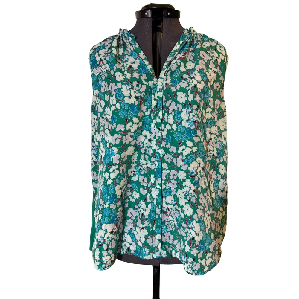 Market & Spruce Floral Mixed Media Top Womens XL Green Sleeveless Ruffle V-Neck